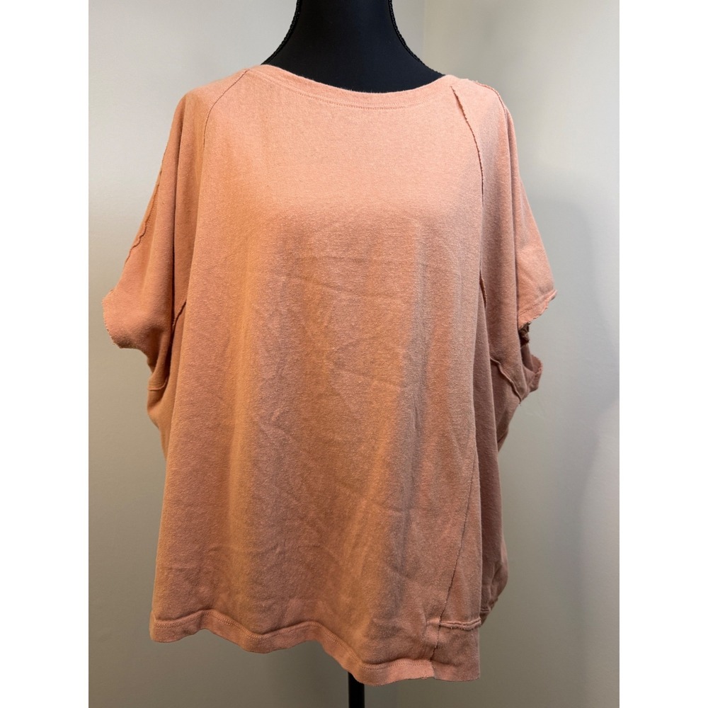 Easel Oversized Short Sleeve Mauve Terracotta Raw Edge Seam Knit Top